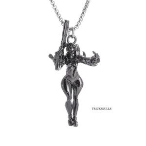 Machine Gun Middle Finger Mama Anime Gaming Pendant Punk Streetwear 60cm Chain